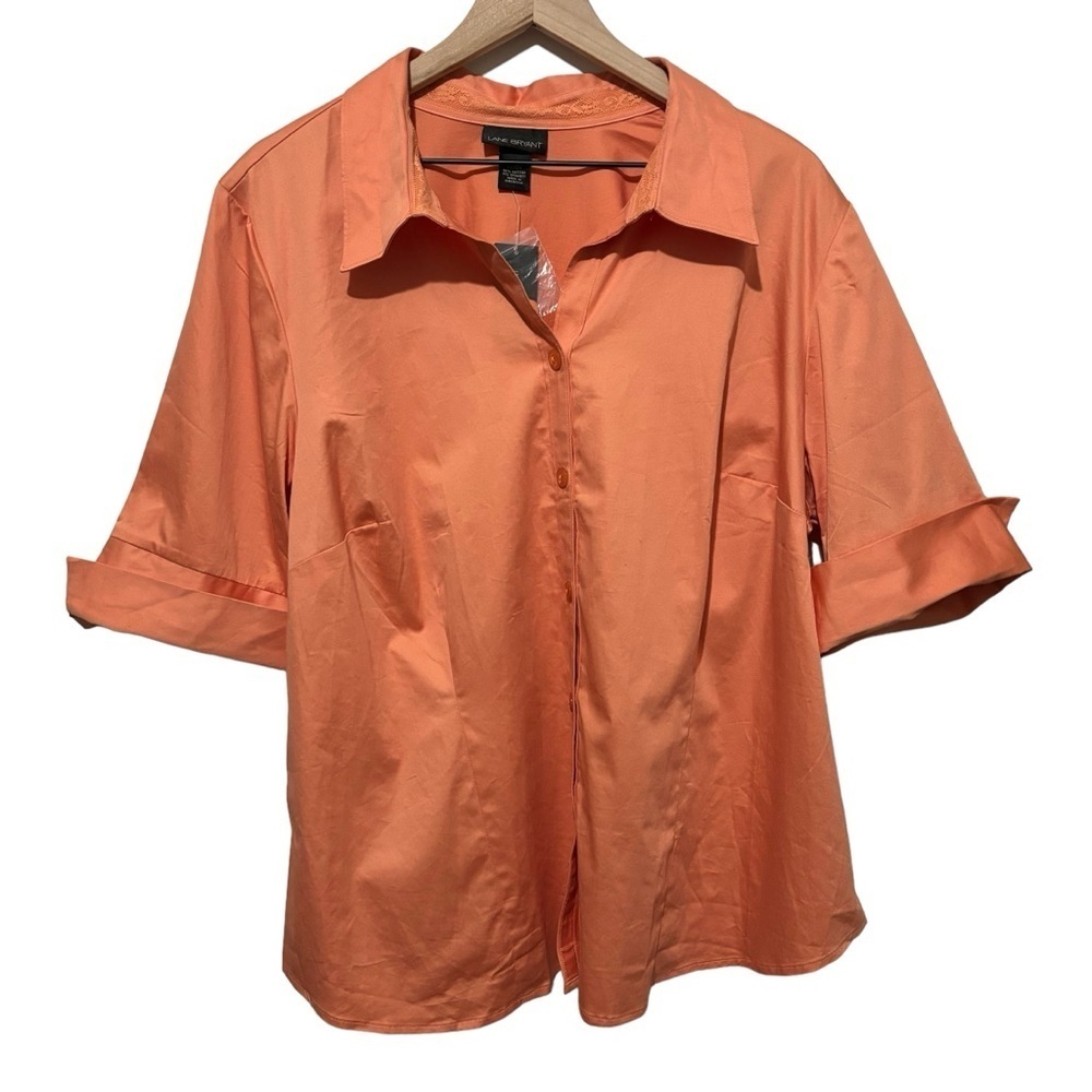 NWT Lane Bryant Orange Button Up Shirt 3/4 Sleeve Women’s Size 22/24
